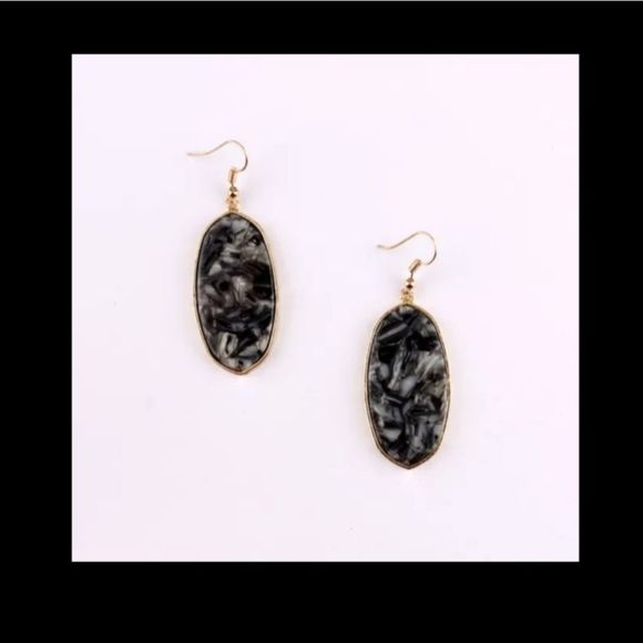 Gold titanium and black marble stone boho fashion earrings new - Picture 1 of 2